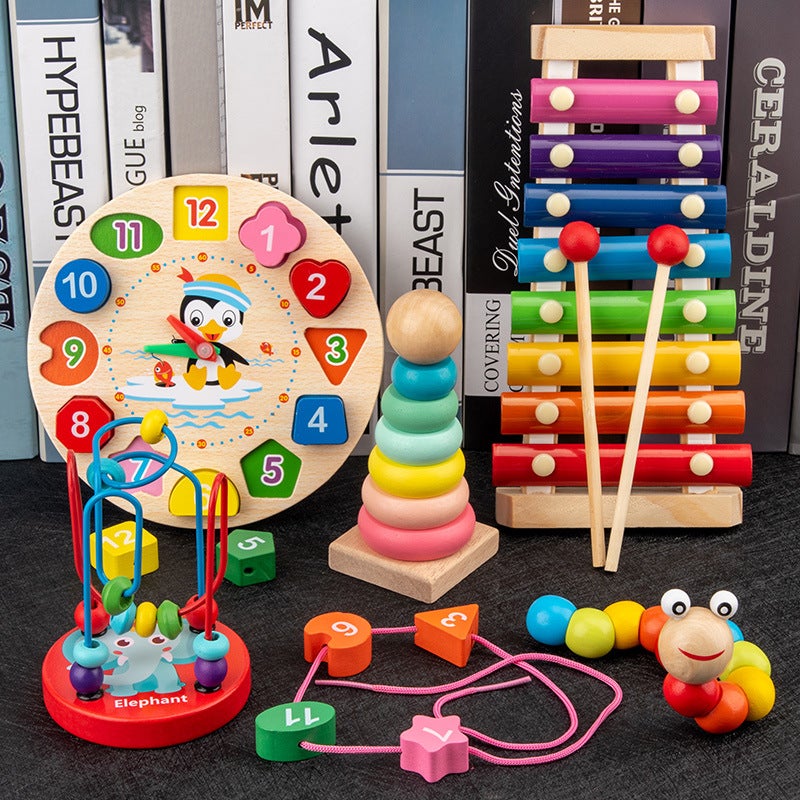 Baby Early Childhood Toy Mini Beaded Beaded Baby Montessori Building Blocks Set Column Knocking Piano Twist Worm Educational Gift - Image 3