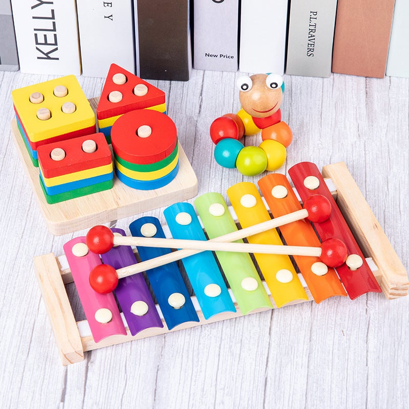 Baby Early Childhood Toy Mini Beaded Beaded Baby Montessori Building Blocks Set Column Knocking Piano Twist Worm Educational Gift - Image 4