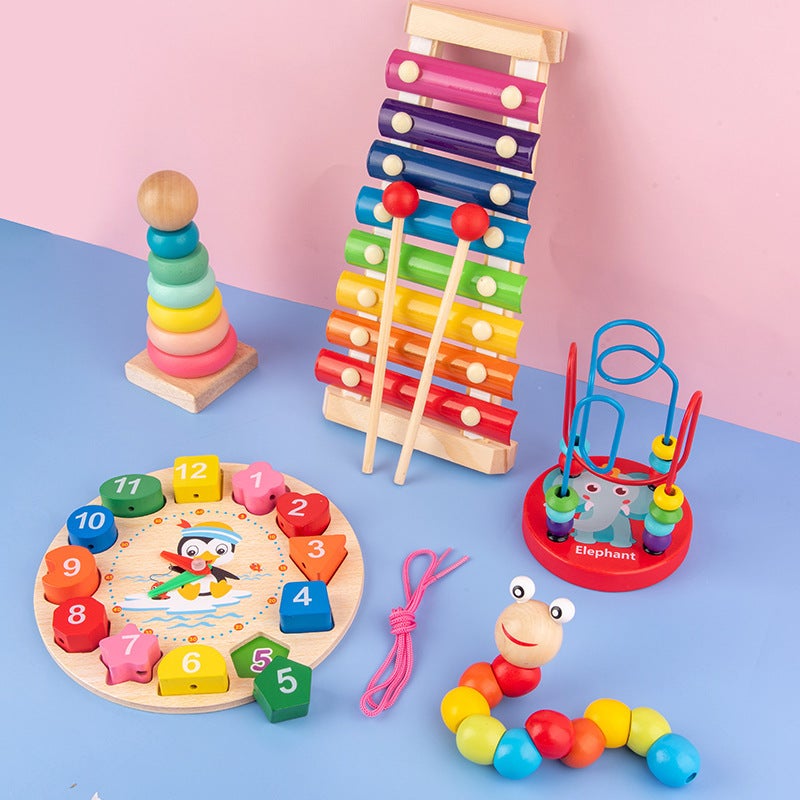 Baby Early Childhood Toy Mini Beaded Beaded Baby Montessori Building Blocks Set Column Knocking Piano Twist Worm Educational Gift - Image 5