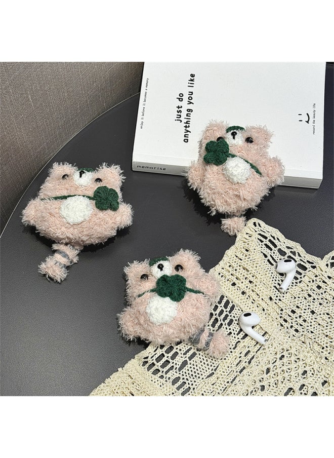 Plush Four-leaf Clover Khakis Bear For Airpods4 For Apple Bluetooth Wireless Earphone Set 1/2/3 Generation Pro2 Women-Color:Plush Four-leaf Clover Khaki Bear Headphone Cover-Applicable Models:Airpods Pro/Airpods Pro2