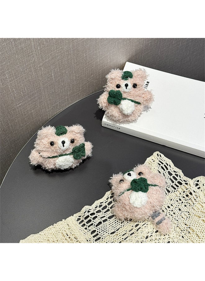 Plush Four-leaf Clover Khakis Bear For Airpods4 For Apple Bluetooth Wireless Earphone Set 1/2/3 Generation Pro2 Women-Color:Plush Four-leaf Clover Khaki Bear Headphone Cover-Applicable Models:Airpods Pro/Airpods Pro2