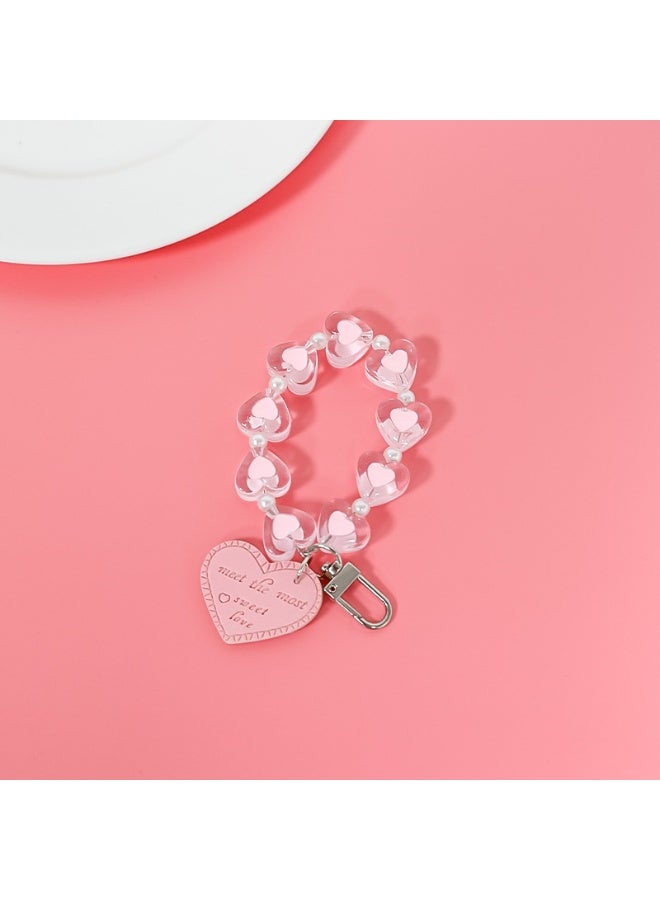 NIBEMINENT Beaded Phone Lanyard, Anti Lost Removable Wrist Strap, Slight Simple And Colorful Heart Bracelet Pendant, Phone Keychain Lanyard,Pink - Image 1