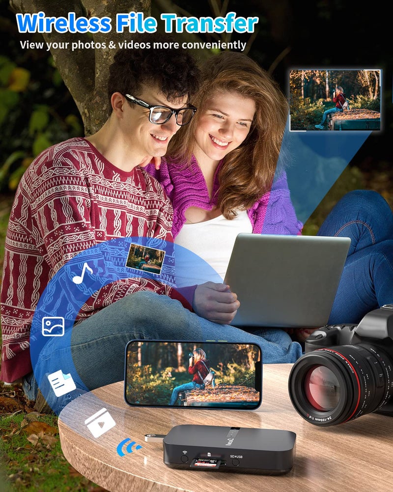 NewQ موجه السفر NewQ Filehub AC750: قارئ بطاقة SD ومحرك أقراص صلبة محمول وموسع نطاق WiFi صغير للسفر | وصول لاسلكي لمحرك الأقراص الصلبة الخارجي وجهاز تخزين USB لنسخ الصور والملفات من iPhone - Image 3