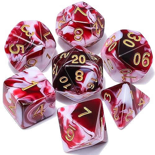 QMAY DND Dice Set DD Polyhedral Dice 7 Pcs for Dungeons and Dragons Blood red and White - Image 1