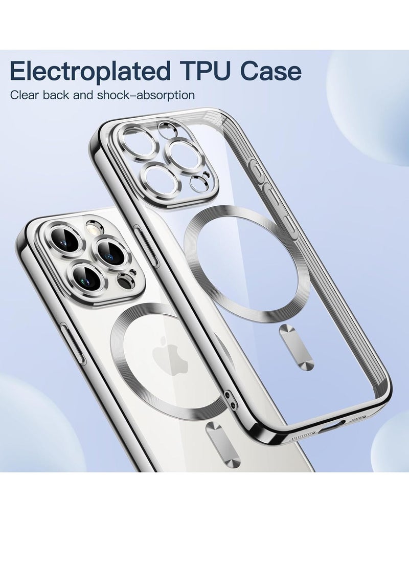 Raxoom Electroplated Case for iPhone 15 Pro Max 6.7-Inch, Camera Lens Full Protection, Compatible with MagSafe Wireless Charging, Shockproof Soft TPU Phone Cover (Silver) - Image 2