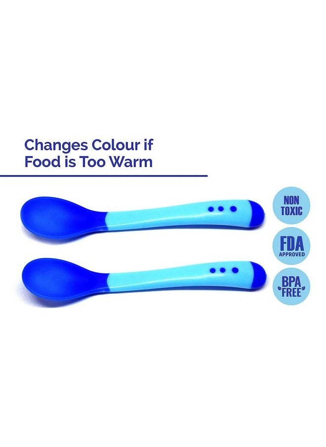 The Little Lookers Silicone Baby Feeding Spoons Set With Tip Heat Sensitive ; Temperature Sensing Spoons ; Spoon Set For Babies Kids Toddlersblue (Set Of 2)  - Image 3