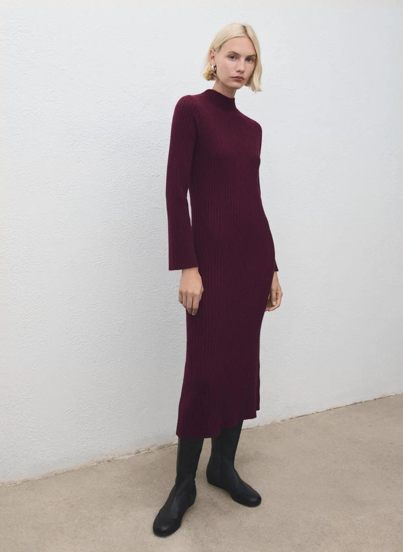 MANGO Perkins-neck ribbed dress