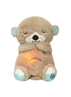 ShebSheb Baby Sound Machine Soothe Breathing Otter , Sensory Details Music Lights Rhythmic Breathing Motion Musical Baby Toy Plush for Newborns,Khaki Bear, (Battery Not Includ) 