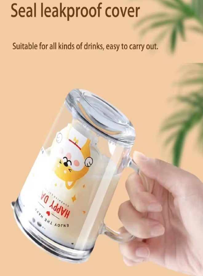 IndusBay® 2 Pieces, 300 ML Cartoon Printed Glass Sipper Mug Jar with Silicone Straw and Airtight Leakproof Lid Measuring Scale Drinking Cup for Kids Boys and Girls Perfect for Milk,Juice,Coffee - Image 4