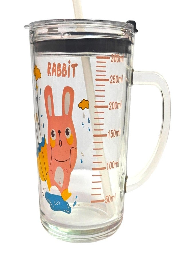 IndusBay® 2 Pieces, 300 ML Cartoon Printed Glass Sipper Mug Jar with Silicone Straw and Airtight Leakproof Lid Measuring Scale Drinking Cup for Kids Boys and Girls Perfect for Milk,Juice,Coffee - Image 3