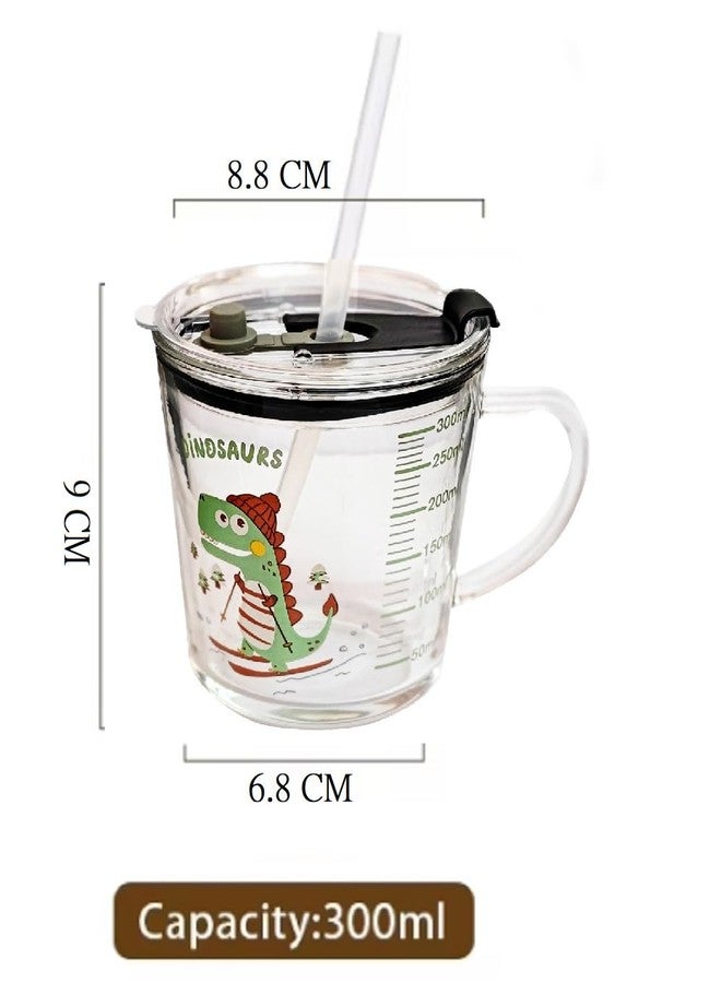 IndusBay® 2 Pieces, 300 ML Cartoon Printed Glass Sipper Mug Jar with Silicone Straw and Airtight Leakproof Lid Measuring Scale Drinking Cup for Kids Boys and Girls Perfect for Milk,Juice,Coffee - Image 2