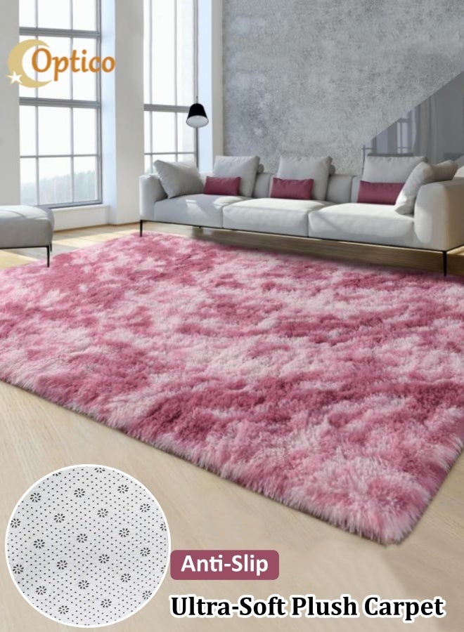 Optico Large Area Rug for Living Room, Tie-Dyed Blush Shaggy Rug Fluffy Throw Carpets, Ultra Soft Plush Modern Indoor Fuzzy Rugs Non-Slip Plush Carpet for Bedroom Girls Kids Nursery Room Dorm Home Decor - Image 1
