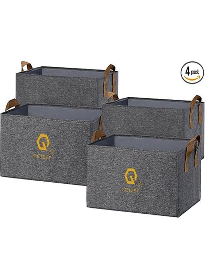 GETZET cloths Organizer Bins, Foldable bins Storage for polyster Boxes With Handles, Clothes, Books, Baskets Office, Bedroom, living room, Shelves, Laundry use 4 pcs - grey. - Image 5