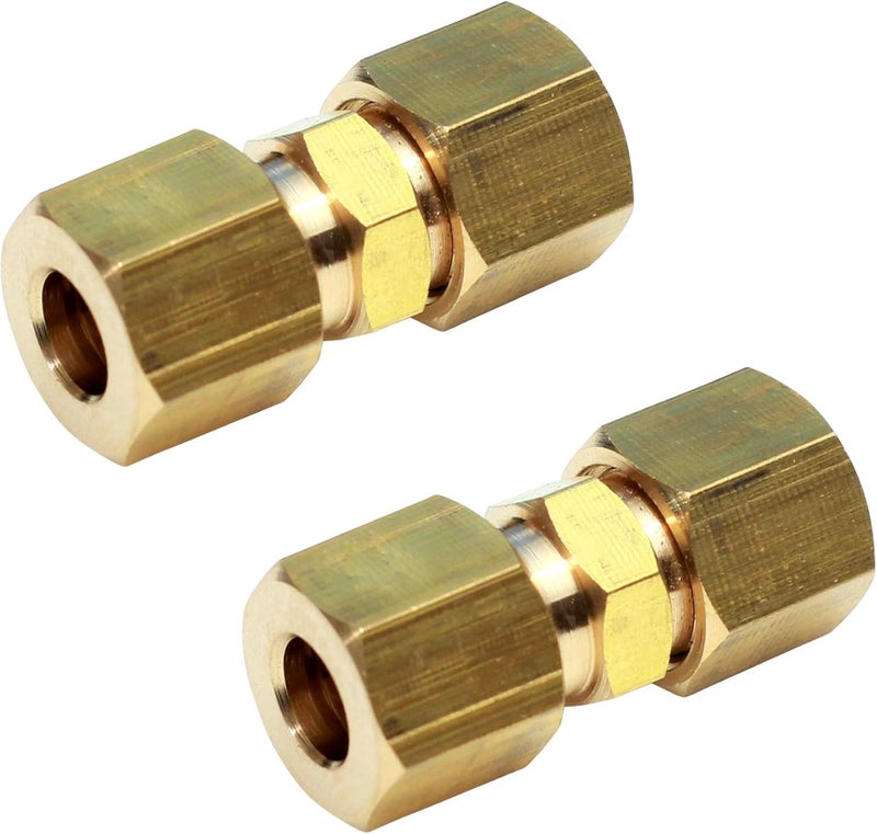 Ice Maker Water Line Brass Compression Tube Fitting, 1/4” OD x 1/4” OD (2 pack)