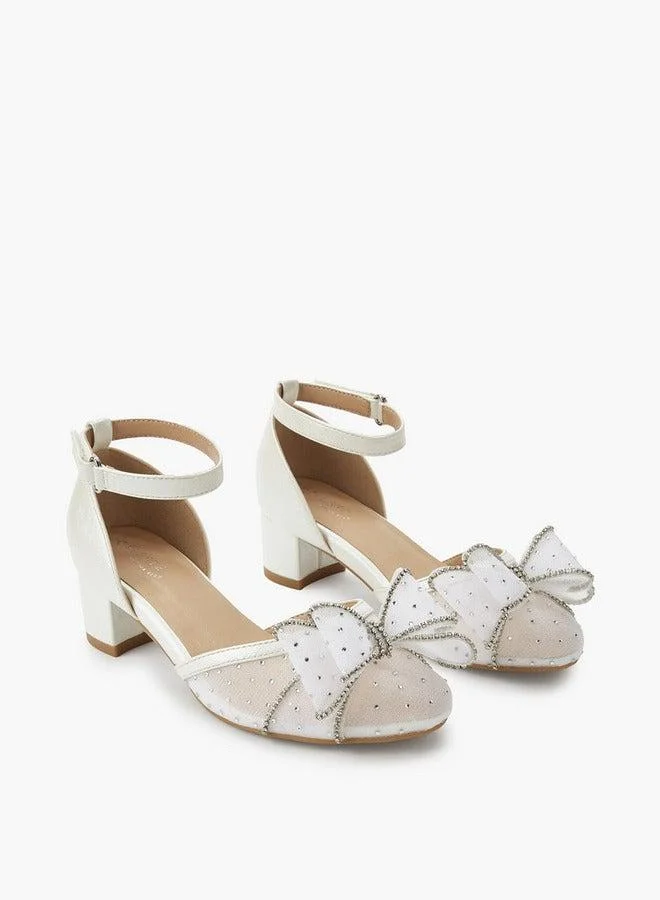 Celeste Girls Bow Embellished Block Heel Shoes Ramadan Collections