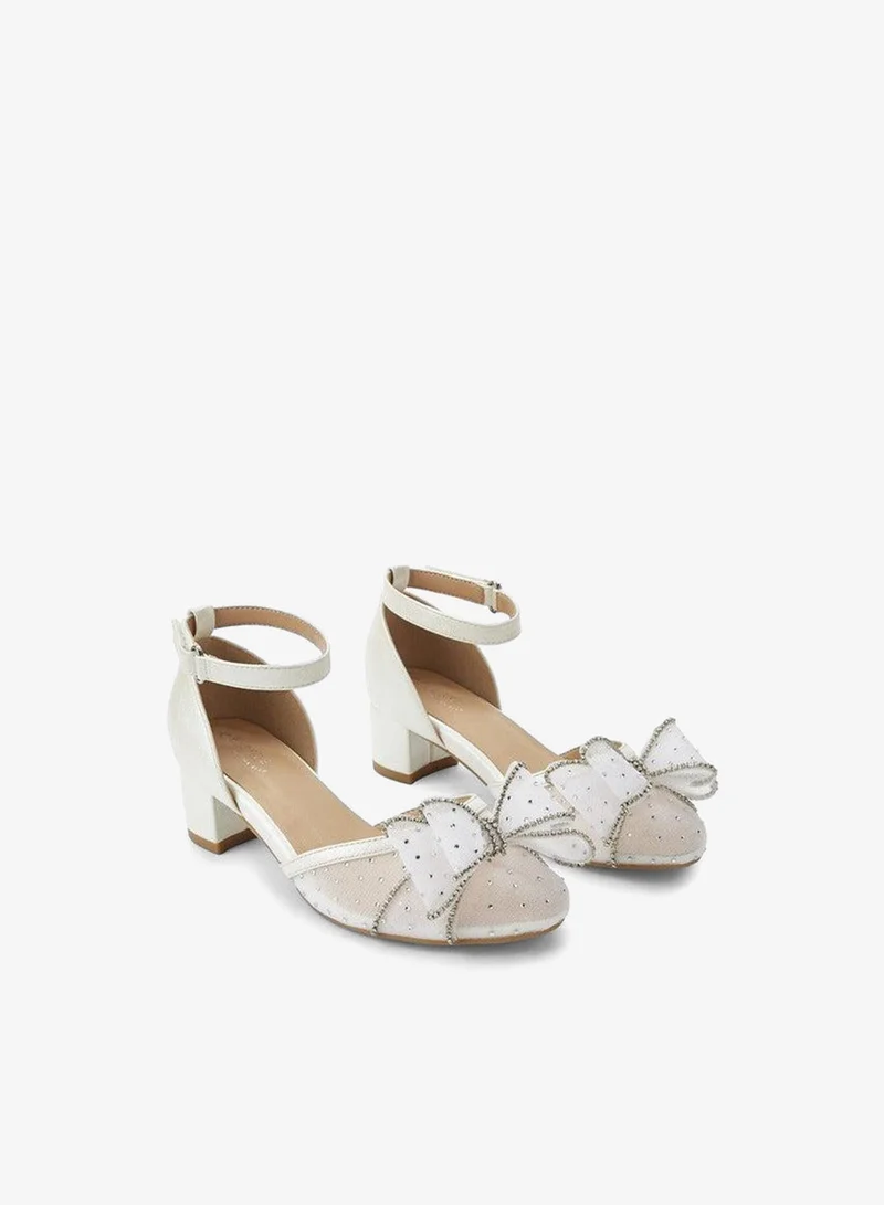 Celeste Girls Bow Embellished Block Heel Shoes Ramadan Collections
