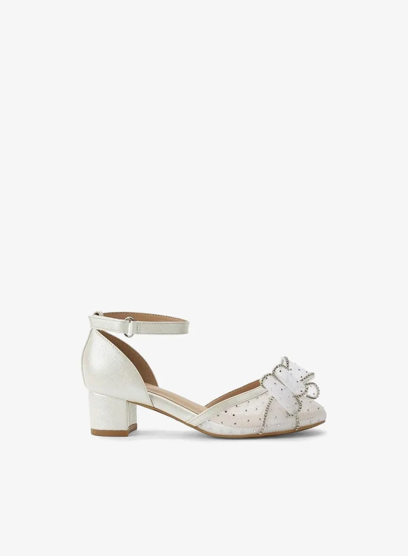 Celeste Girls Bow Embellished Block Heel Shoes Ramadan Collections