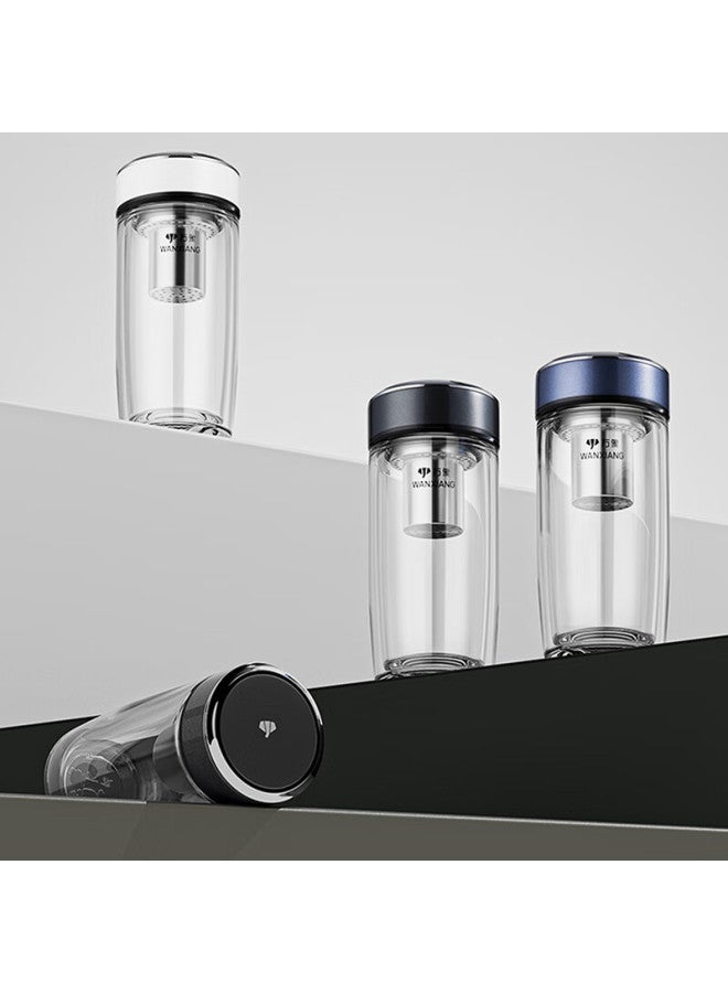 Wanxiang Double-layer Curved Glass Cup With Filter, Uni V270, 360ml Portable Car Tea Infuser Cup, China Gray - Image 1