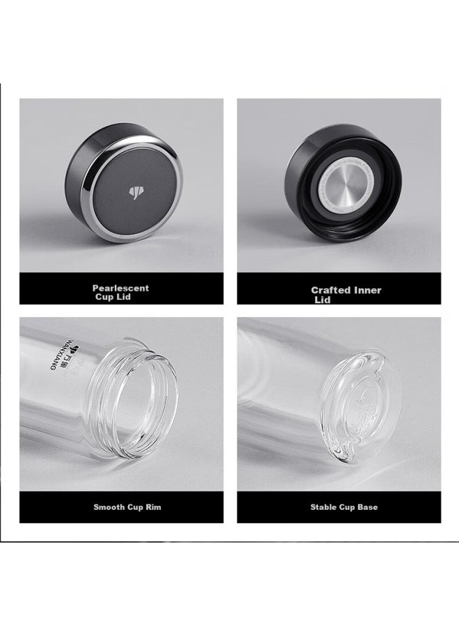 Wanxiang Double-layer Curved Glass Cup With Filter, Uni V270, 360ml Portable Car Tea Infuser Cup, China Gray - Image 3