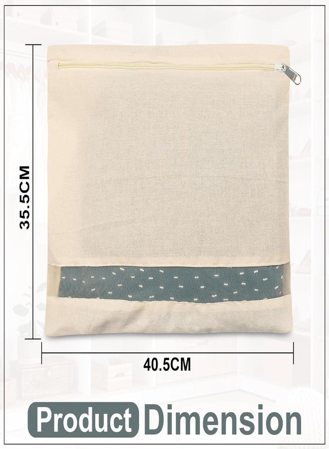 JELVI Cotton Saree Bags/Covers For Storage Big Size Single With Zip Closure For Clothes Bags And Wardrobe Organizer With Transparent Mesh Window, Beige (Cloth Cover (Pack Of 2)) - Image 3