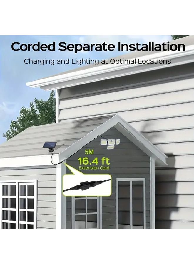 قطعتان من أضواء الفيضانات الشمسية بحساس حركة 333 LED، 4 رؤوس إضاءة أمنية خارجية - Image 5