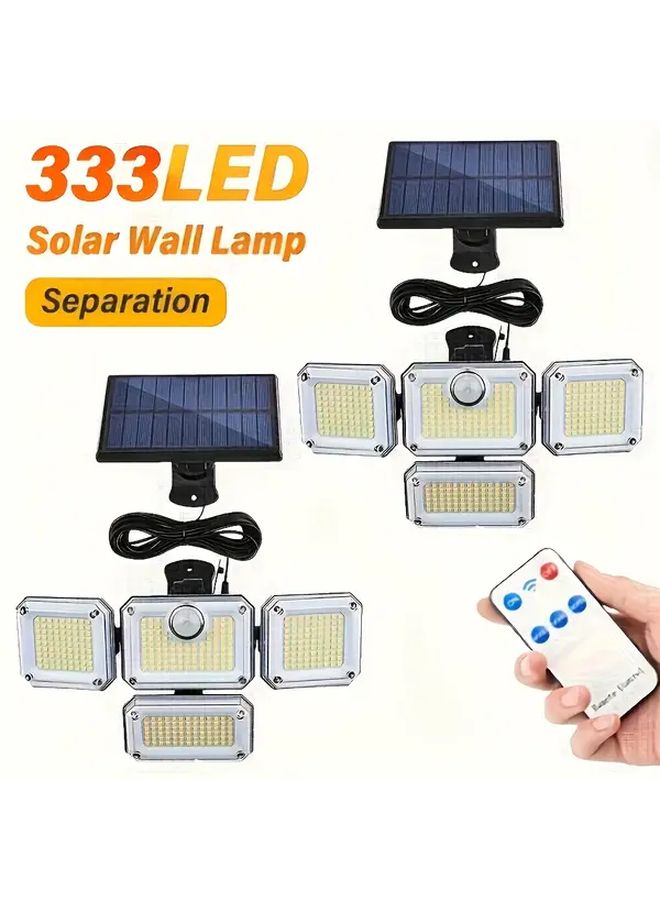 قطعتان من أضواء الفيضانات الشمسية بحساس حركة 333 LED، 4 رؤوس إضاءة أمنية خارجية - Image 1