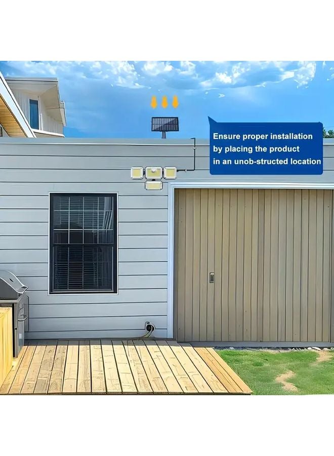 قطعتان من أضواء الفيضانات الشمسية بحساس حركة 333 LED، 4 رؤوس إضاءة أمنية خارجية - Image 4