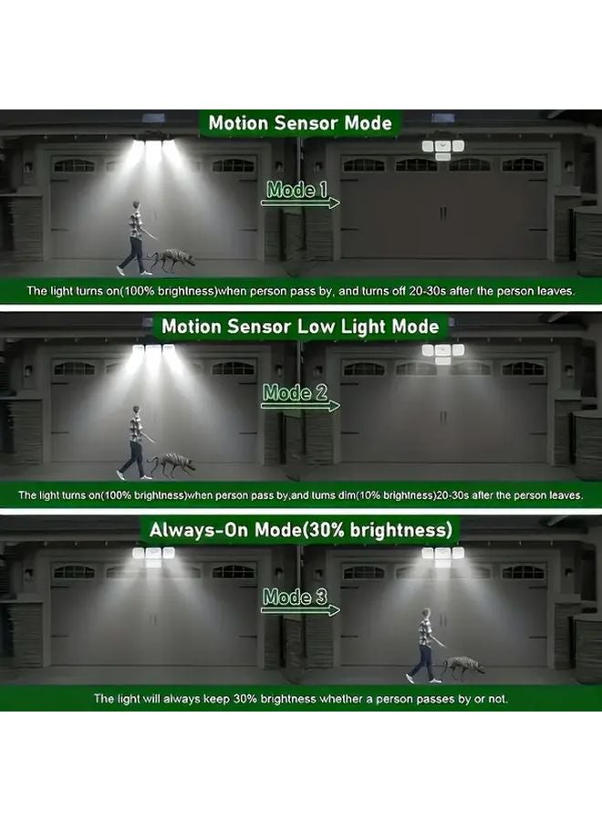 قطعتان من أضواء الفيضانات الشمسية بحساس حركة 333 LED، 4 رؤوس إضاءة أمنية خارجية - Image 3