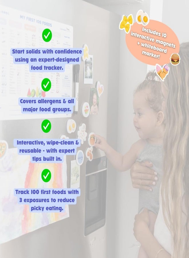 CATCHY - My First 100 Foods Tracker Set - 1 Magnetic Whiteboard Checklist, 10 Fridge Magnets + 1 Marker - Lists All Major Food Groups + Key Allergens - with Expert Tips - Reusable - Image 4