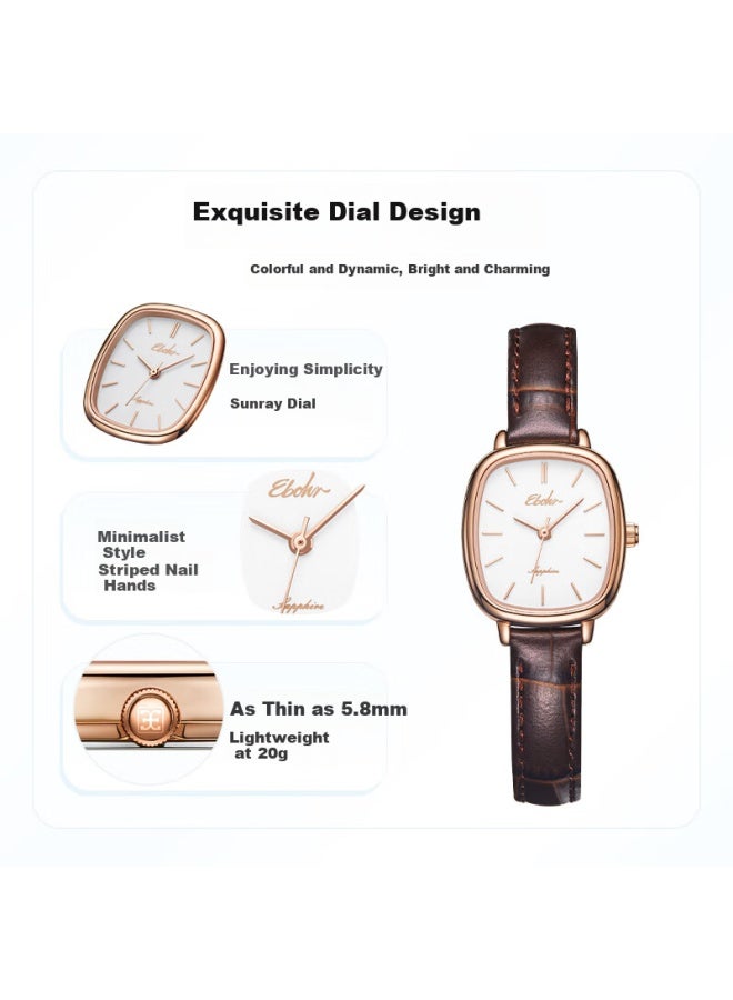 Ebohr (Ebohr) Women'S Watch, Kana Series Fashion Festival Birthday Gift White Dial Quartz Women'S Watch 51653446 For Girlfriend - Image 3