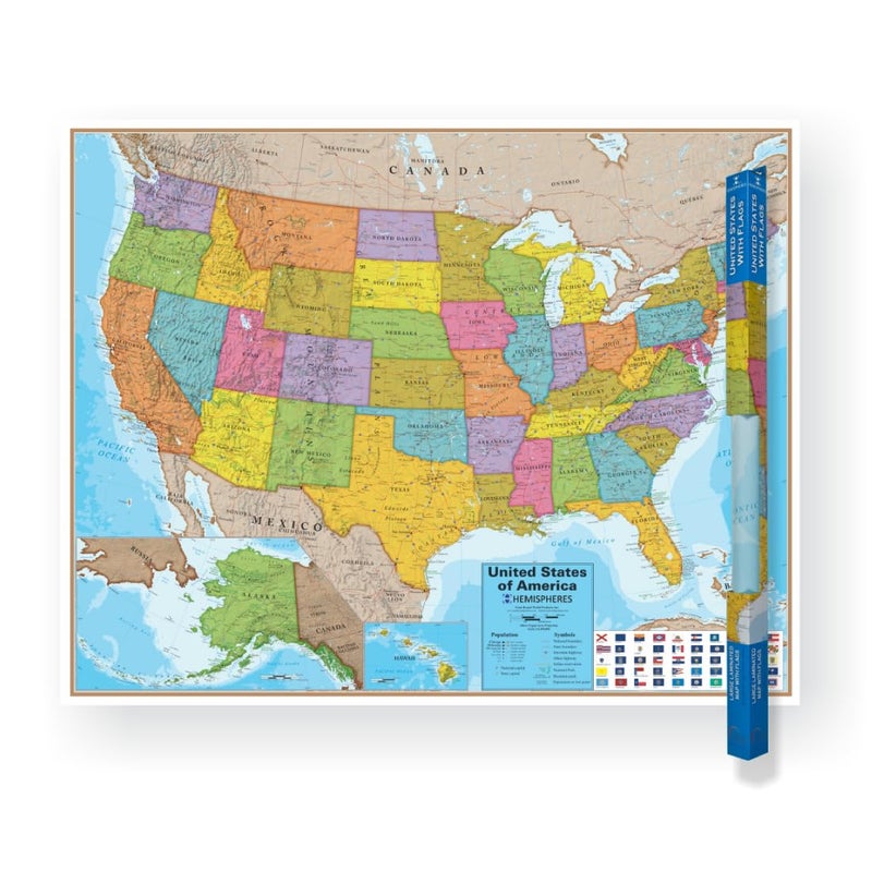 Waypoint Geographic Blue Ocean Series USA Wall Map, Laminated World Map Poster, Educational Wall Art For Home, Classroom, or Office, Unique Gifts, 48” x 38” - Image 1
