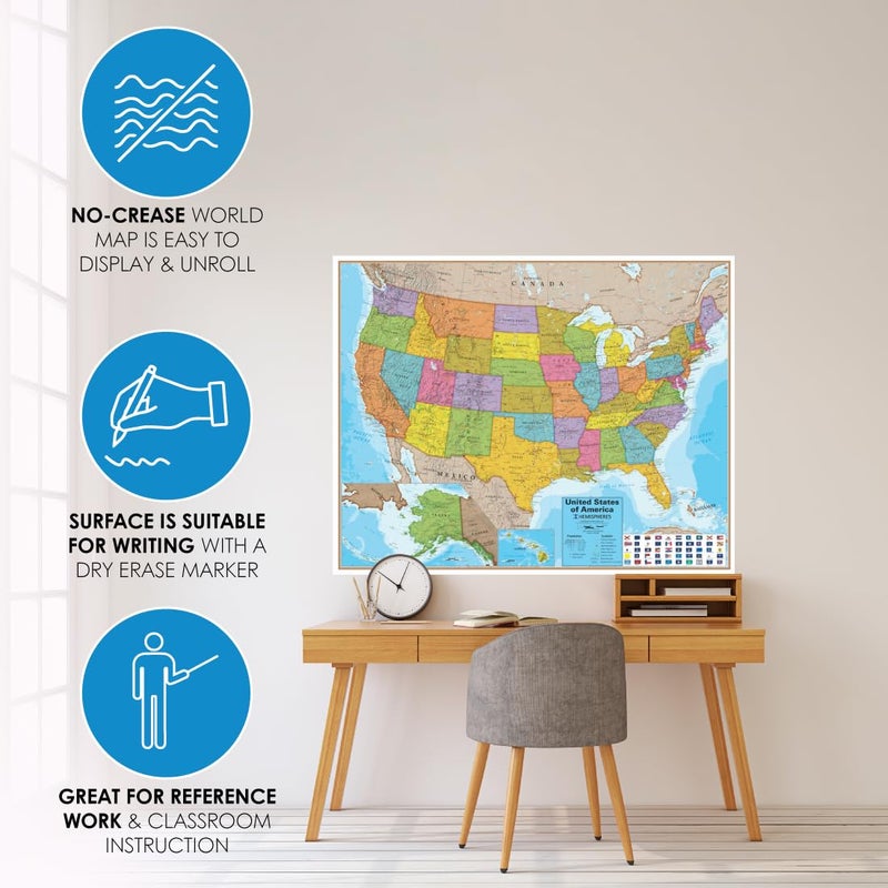 Waypoint Geographic Blue Ocean Series USA Wall Map, Laminated World Map Poster, Educational Wall Art For Home, Classroom, or Office, Unique Gifts, 48” x 38” - Image 5