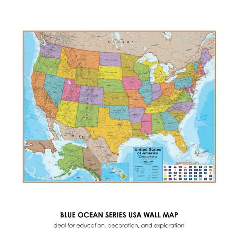 Waypoint Geographic Blue Ocean Series USA Wall Map, Laminated World Map Poster, Educational Wall Art For Home, Classroom, or Office, Unique Gifts, 48” x 38” - Image 2