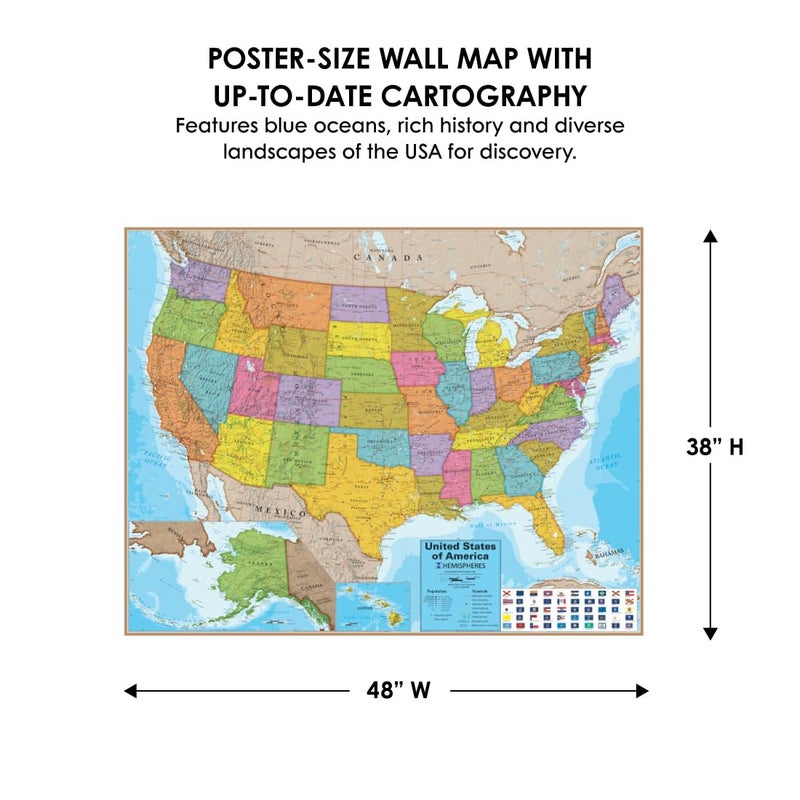 Waypoint Geographic Blue Ocean Series USA Wall Map, Laminated World Map Poster, Educational Wall Art For Home, Classroom, or Office, Unique Gifts, 48” x 38” - Image 3