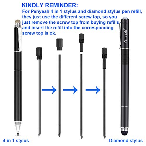 Penyeah Replacement Pen Refills for Twist/Click Pens with Spring, 2.75" Ballpoint Pen Refills for Versatile 4-in-1 Stylus/Lighted Tip Pen, Fine Point (Pack of 12, Blue Ink) - Image 5