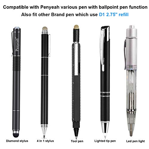 Penyeah Replacement Pen Refills for Twist/Click Pens with Spring, 2.75" Ballpoint Pen Refills for Versatile 4-in-1 Stylus/Lighted Tip Pen, Fine Point (Pack of 12, Blue Ink) - Image 4