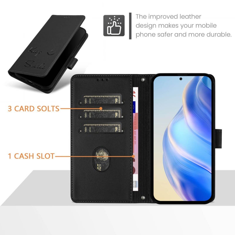 إيروريكس جراب هاتف جلدي بنقش ابتسامة بتقنية RFID لهاتف Realme 14x Global / V70 5G / C75 5G (أسود) - Image 3