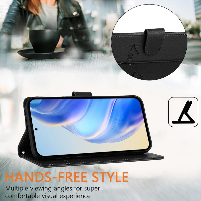 إيروريكس جراب هاتف جلدي بنقش ابتسامة بتقنية RFID لهاتف Realme 14x Global / V70 5G / C75 5G (أسود) - Image 4