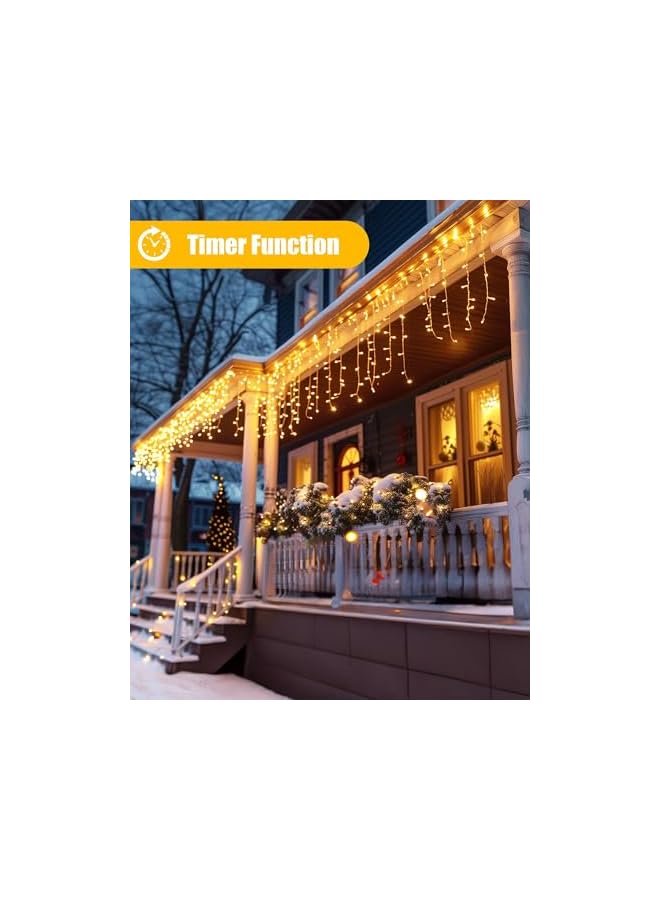 The Bros Solar Waterfall Light String, Outdoor Waterproof Courtyard Decoration Curtain Ice Light, 8 Mode Control Automatic Switch Charging Lights for House Roof Porch Holiday Décor (20FT-264-Warm White) - Image 4