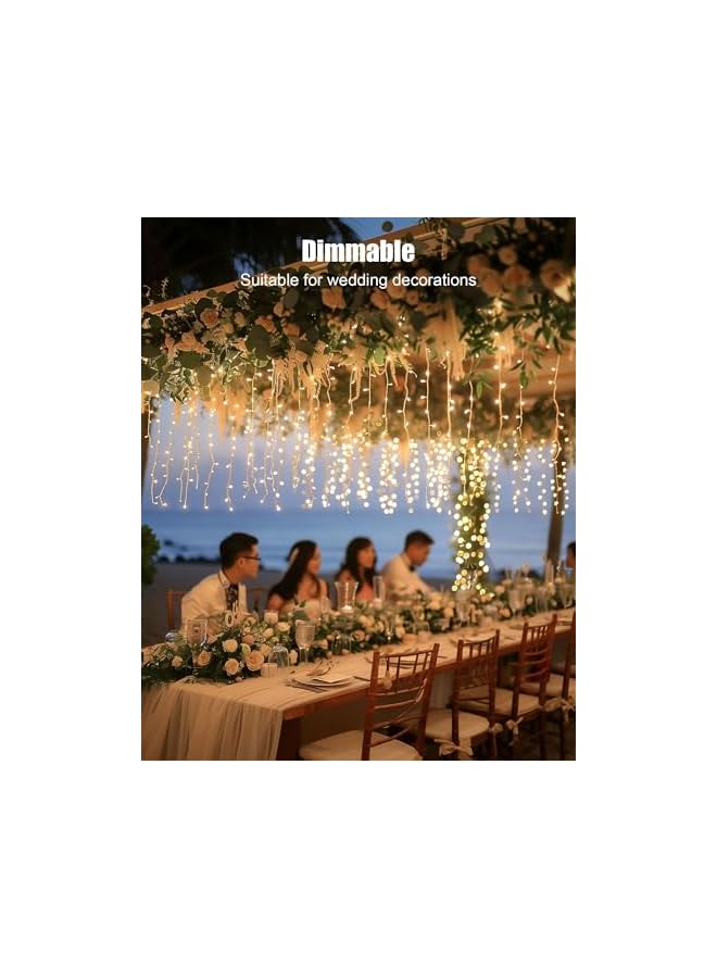 The Bros Solar Waterfall Light String, Outdoor Waterproof Courtyard Decoration Curtain Ice Light, 8 Mode Control Automatic Switch Charging Lights for House Roof Porch Holiday Décor (20FT-264-Warm White) - Image 2