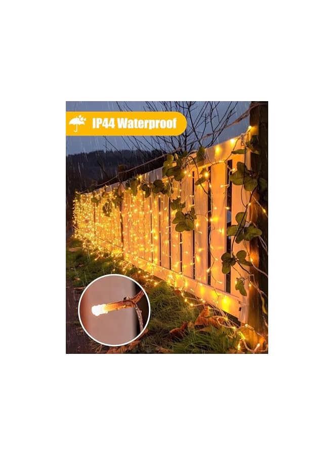 The Bros Solar Waterfall Light String, Outdoor Waterproof Courtyard Decoration Curtain Ice Light, 8 Mode Control Automatic Switch Charging Lights for House Roof Porch Holiday Décor (20FT-264-Warm White) - Image 5