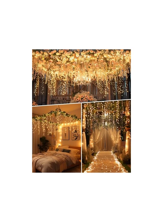The Bros Solar Waterfall Light String, Outdoor Waterproof Courtyard Decoration Curtain Ice Light, 8 Mode Control Automatic Switch Charging Lights for House Roof Porch Holiday Décor (20FT-264-Warm White) - Image 3