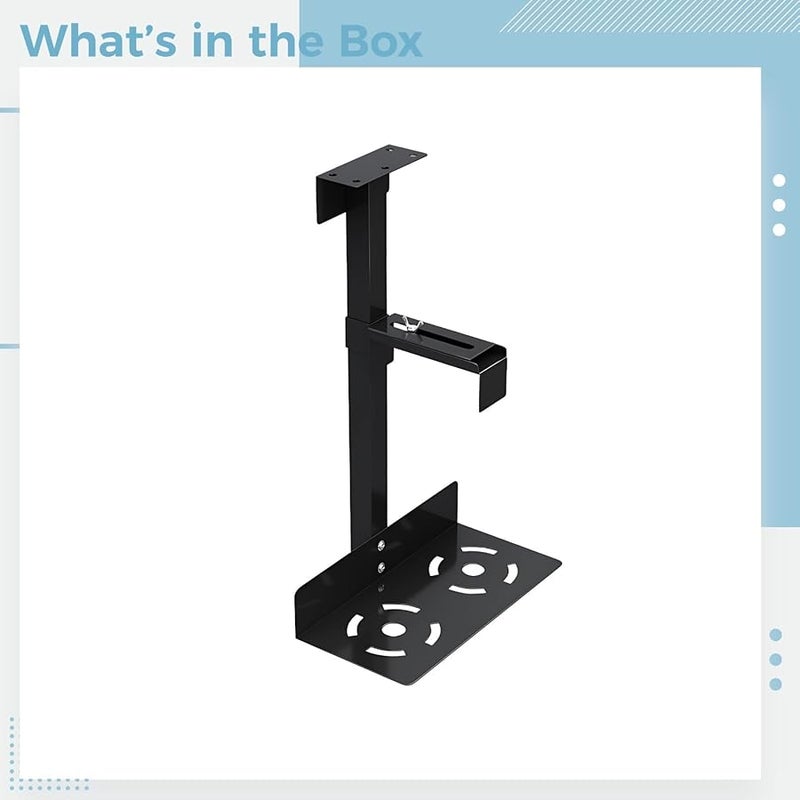 Black Metal CPU Holder Under Desk Mount 360 Degree Swivel 3 9 To 18 5 Inch Adjustable - Image 3