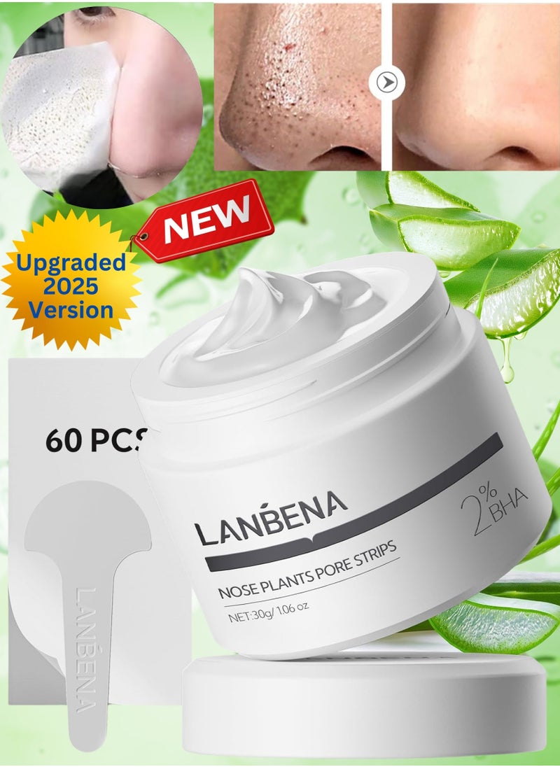 LANBENA Nose Plants Pore Strips 2.0,Upgraded Blackhead Remover Mask with Salicylic Acid, Amazonian White Clay, Pore Cleanser Purifying Peel off Face Mask with 60 PCS Strips, Peel Off  Mask Nose Strips Aloe Facial Mask 30g  - Image 1