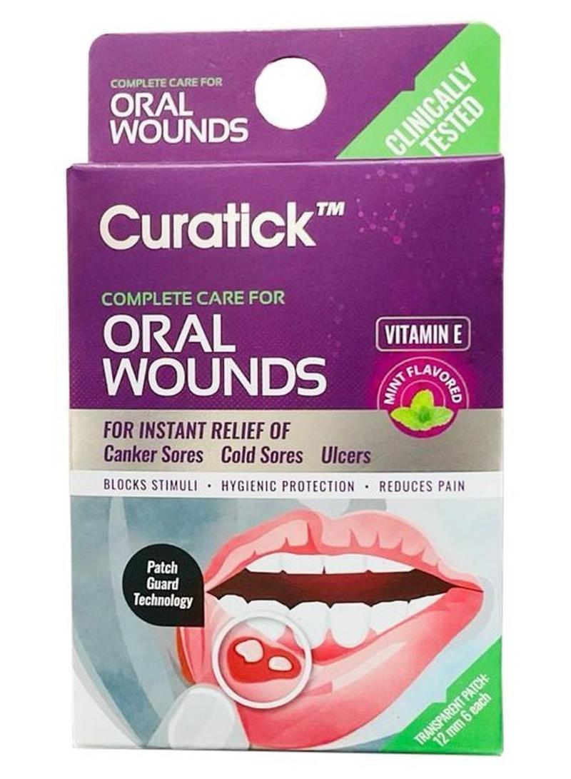 Curatick Oral Wound Home Care Solution – Transparent Patch for Oral Wounds, Mint Flavored, 12mm (6 Patches) - Image 1