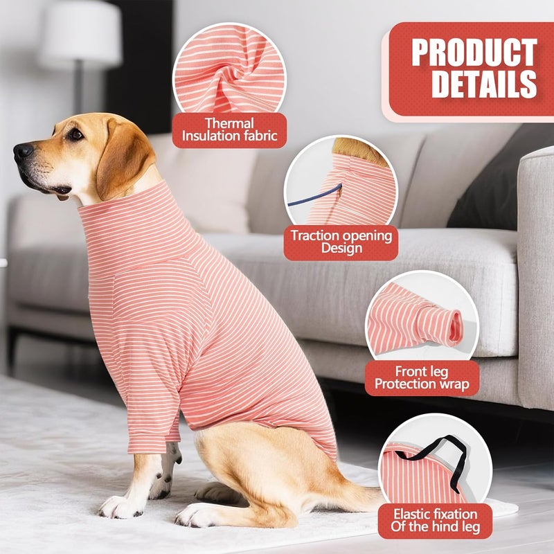Coppthinktu Recovery Suit for Dogs After Surgery Female Male Dog Onesie with Sleeve for Small Medium Large Pets, Neuter Spay Body Suit Pajama Prevent Licking Surgical Wound with Leash Hole Pink Stripes - Image 4
