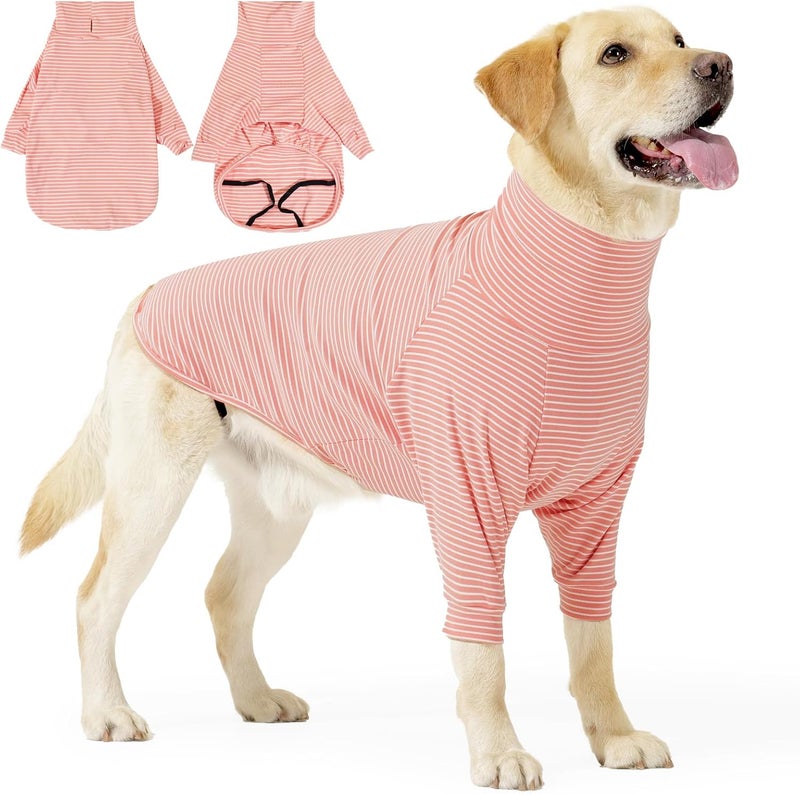 Coppthinktu Recovery Suit for Dogs After Surgery Female Male Dog Onesie with Sleeve for Small Medium Large Pets, Neuter Spay Body Suit Pajama Prevent Licking Surgical Wound with Leash Hole Pink Stripes - Image 1