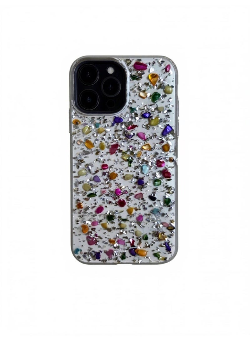 Lanex Clear Protective Back Case for iPhone 13 Pro Max (6.7") - Embedded Colorful Stones & Glitter Sparkle - Image 1