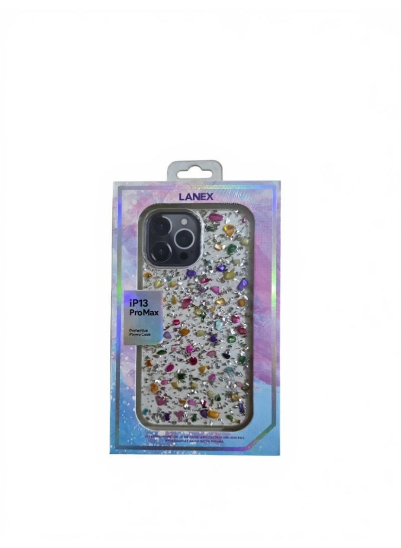 Lanex Clear Protective Back Case for iPhone 13 Pro Max (6.7") - Embedded Colorful Stones & Glitter Sparkle - Image 4
