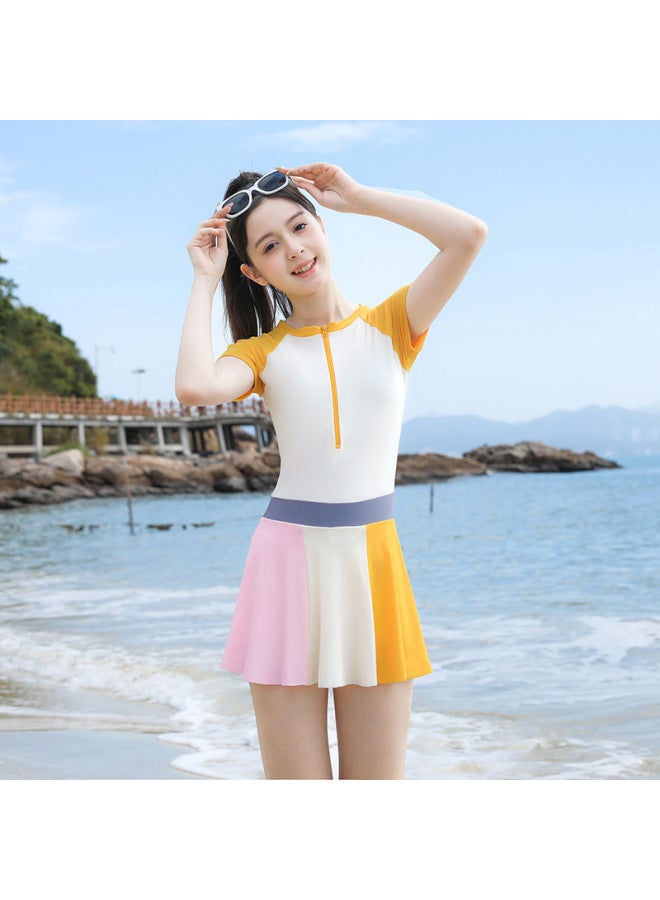 Swimsuit For Children And Girls Summer New Style Girls, Middle And Large Children, Students And Girls One-piece Skirt Swimsuit Hot Spring Swimsuit